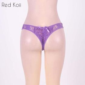 Sexy Lingerie Cut Out Underpants Briefs Lace See Through (Option: Purple-XXXL)